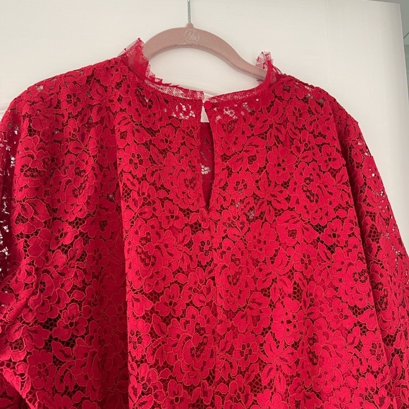 J. Crew Red Lace Top with Tulle Ruffle 2X $128 - Picture 5 of 10